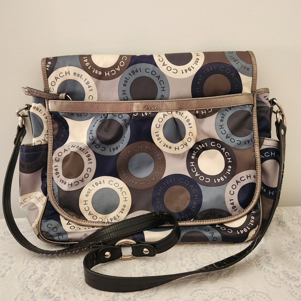 Coach Blue And Brown Circle Pattern Crossbody Bag - image 1